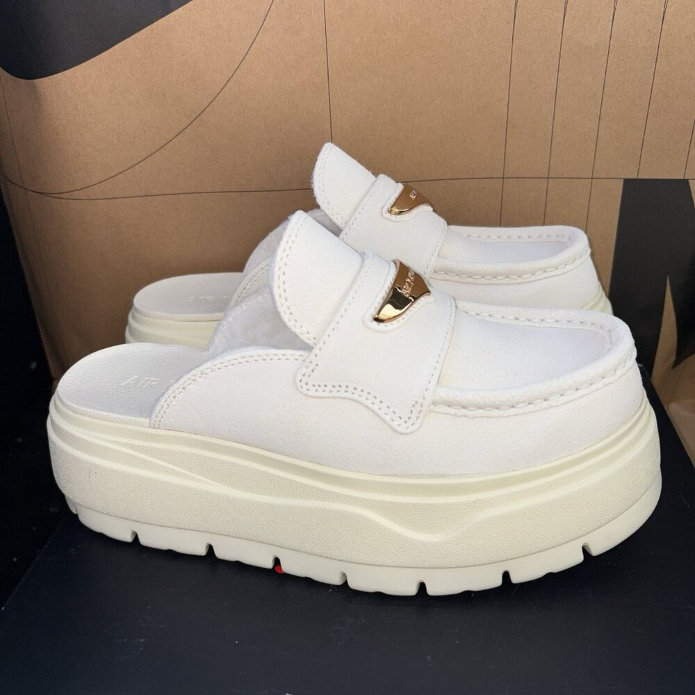 Jordan White Platform Mule Clogs with Gold Accents Rare Jordan Loafers